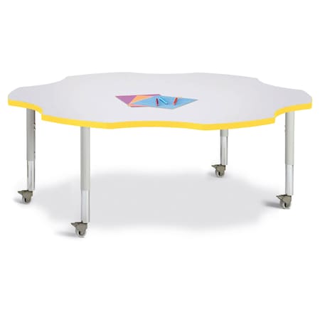 Jonti-Craft Berries Six Leaf Activity Table, 60 in., Mobile, Freckled Gray/Yellow/Gray 6458JCM007